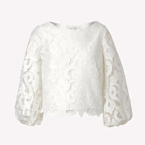 MILLY Beverly Guipure Lace Top, White, Medium